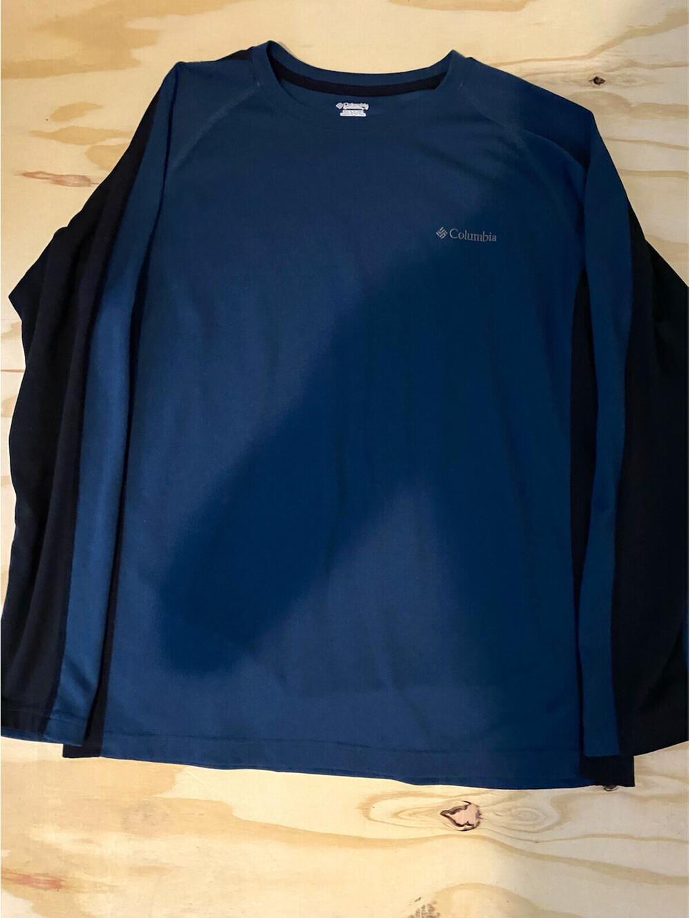 Columbia Men's L Long Sleeve Crew Neck Raglan Poly Tee Blue/Black Logo